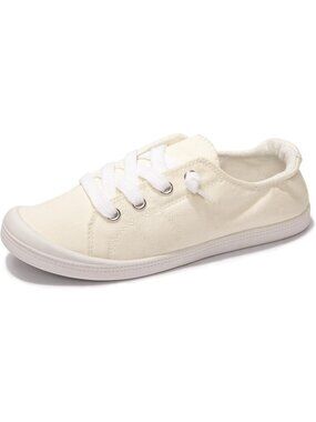 Women's Beige Slip On Canvas Sneaker Low Top Casual Classic Comfort Walking Shoe